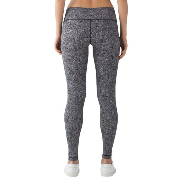 Lululemon Wunder Under Leggings III Black & White Line Up Full Length Mid Rise - Picture 2 of 9